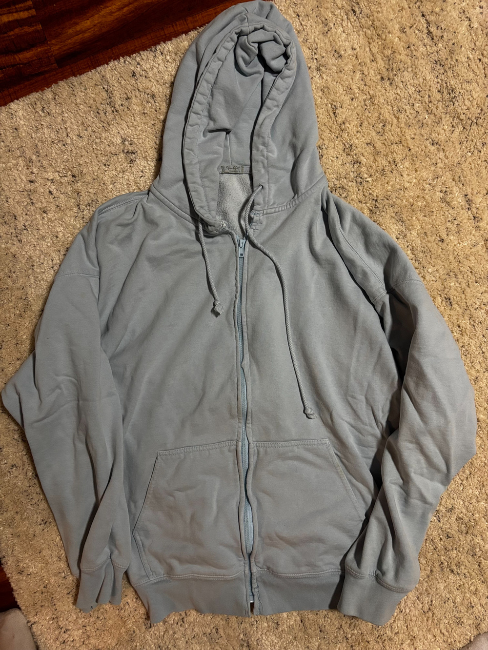 Brandy Melville Baby blue Zip Up Hoodie Fleece Lined Drawstring Full Zip Size M